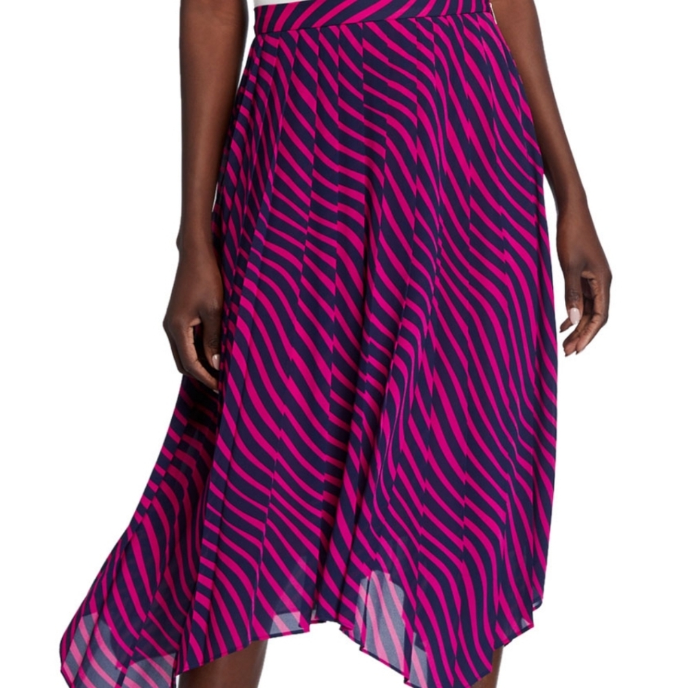 MICHAEL Michael Kors Fuchsia and Navy Asymmetrical Stripe Midi Skirt